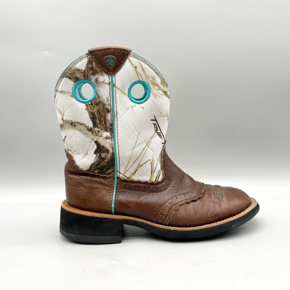 Ariat Womens 6.5 B Fatbaby Western Cowgirl Boots White Brown Teal Leather Rugged